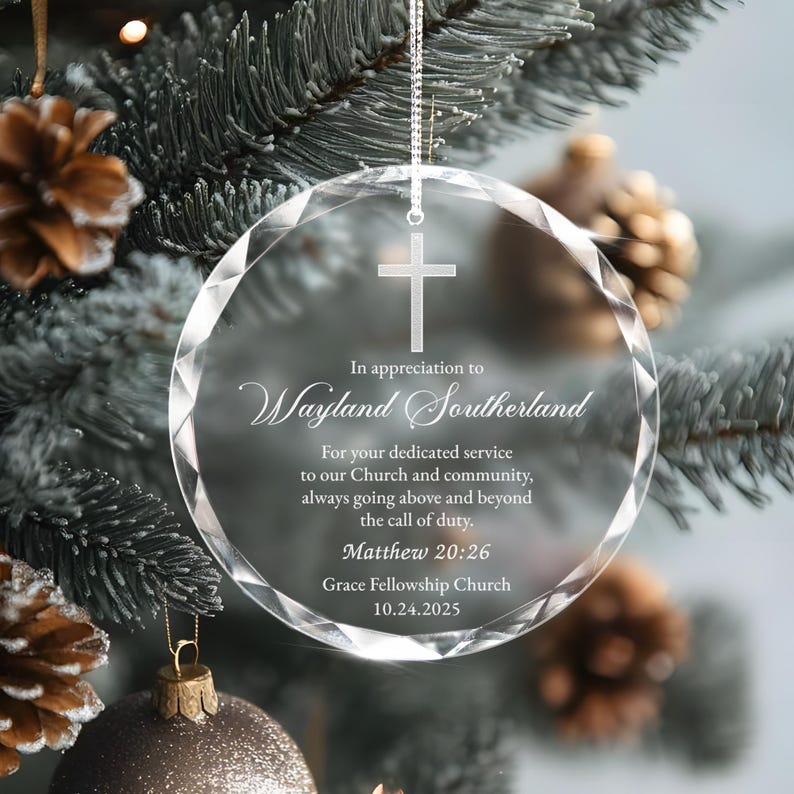 The perfect Christian Christmas gift, this Personalized Appreciation Glass Ornament is a cherished keepsake for any pastor.