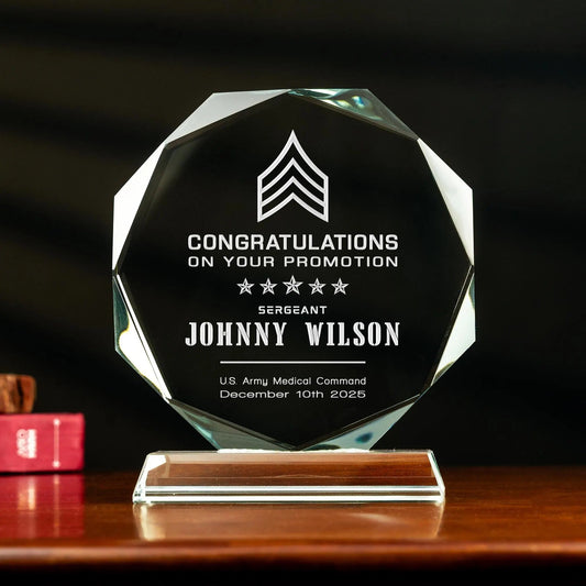 Personalized Army Promotion Award designed as elegant army awards and meaningful military promotion gifts  