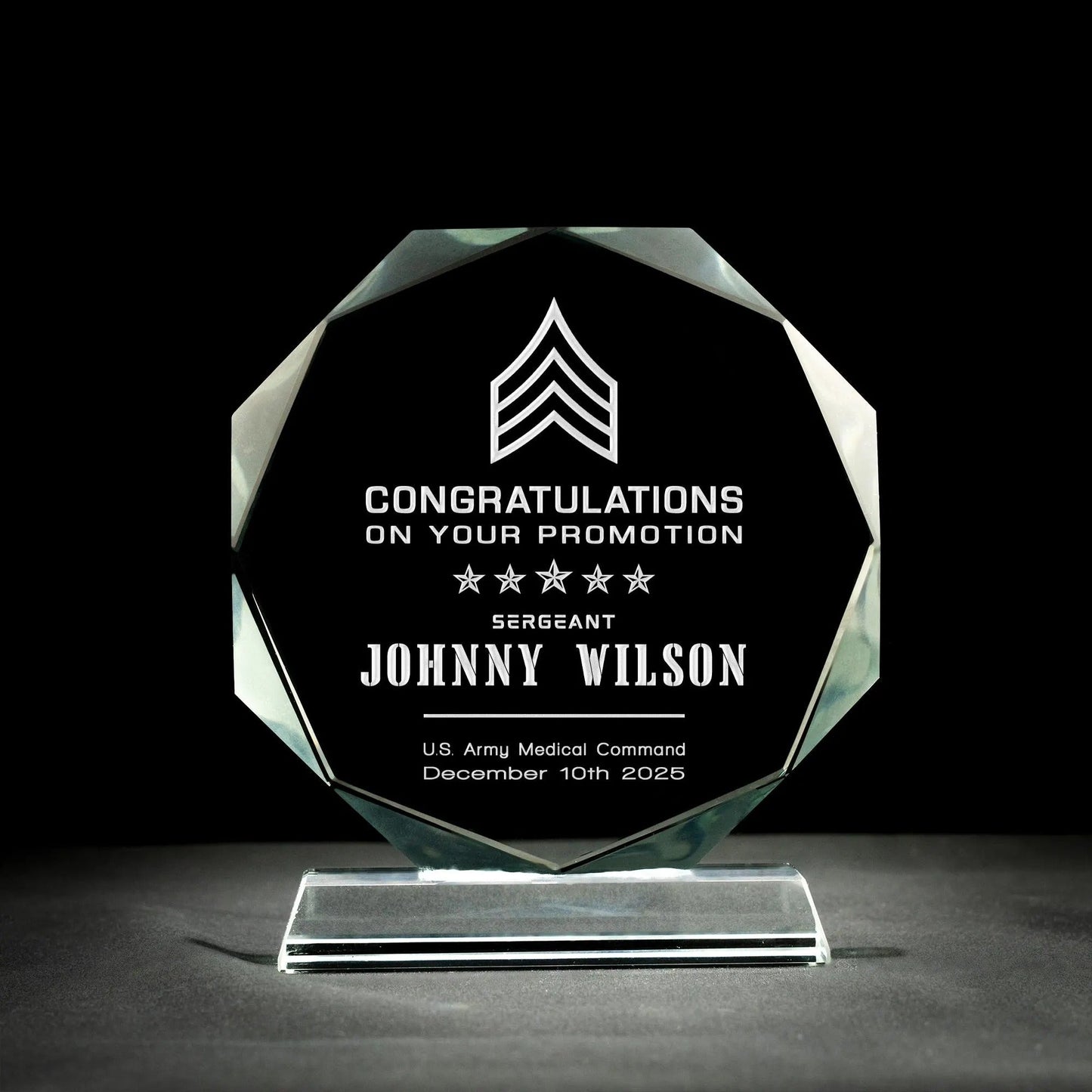 Timeless Personalized Army Promotion Award presented as lasting army awards and military promotion gifts  