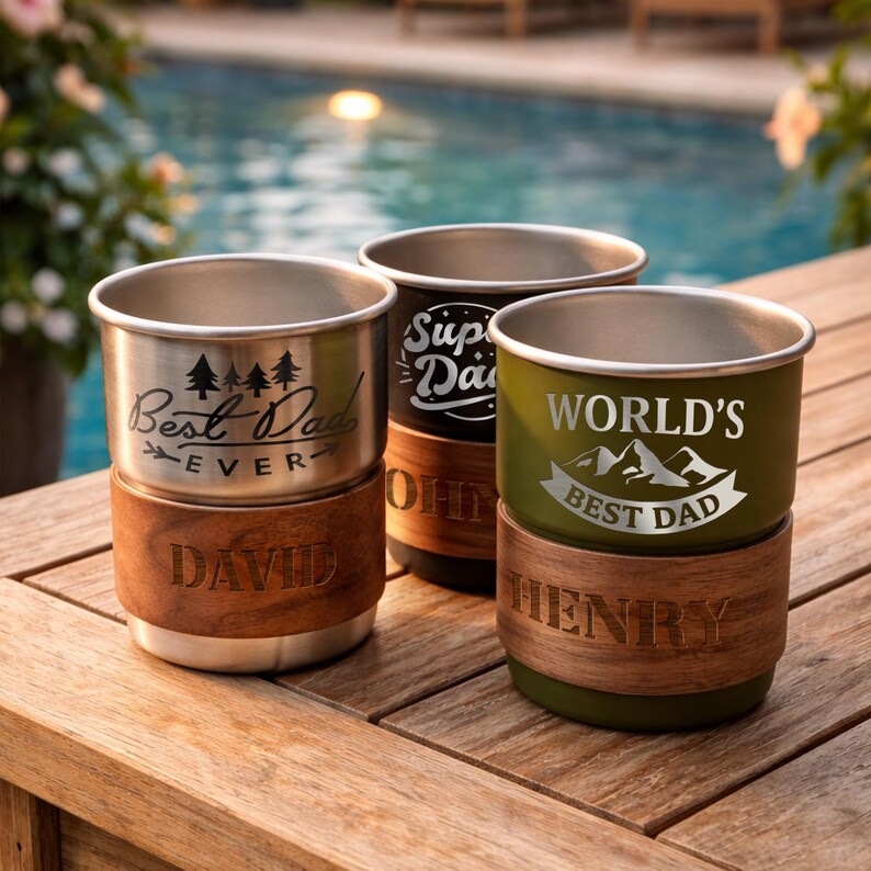 Best dad ever mug made of stainless steel, the perfect personalized camping gift for dad who loves the outdoors.