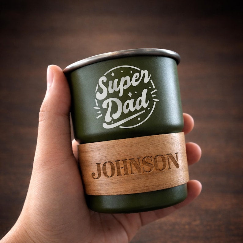 Camping cups stainless steel with custom engraving, a premium mug best dad ever design for the ultimate grill and camp master.