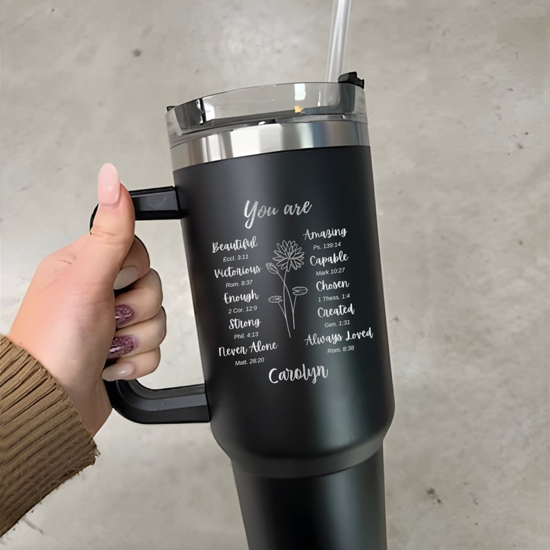 The perfect Christian gift for women, this Personalized Bible Verse 40oz Tumbler is a high-quality custom tumbler.
