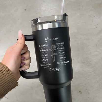 The perfect Christian gift for women, this Personalized Bible Verse 40oz Tumbler is a high-quality custom tumbler.