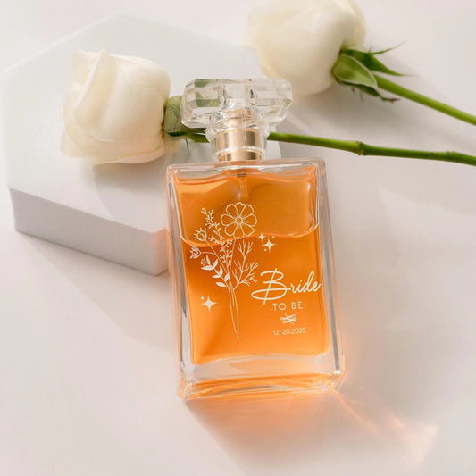 Personalized Birth Flower Glass Perfume Bottle designed as elegant mother of the bride gifts and wedding keepsake  