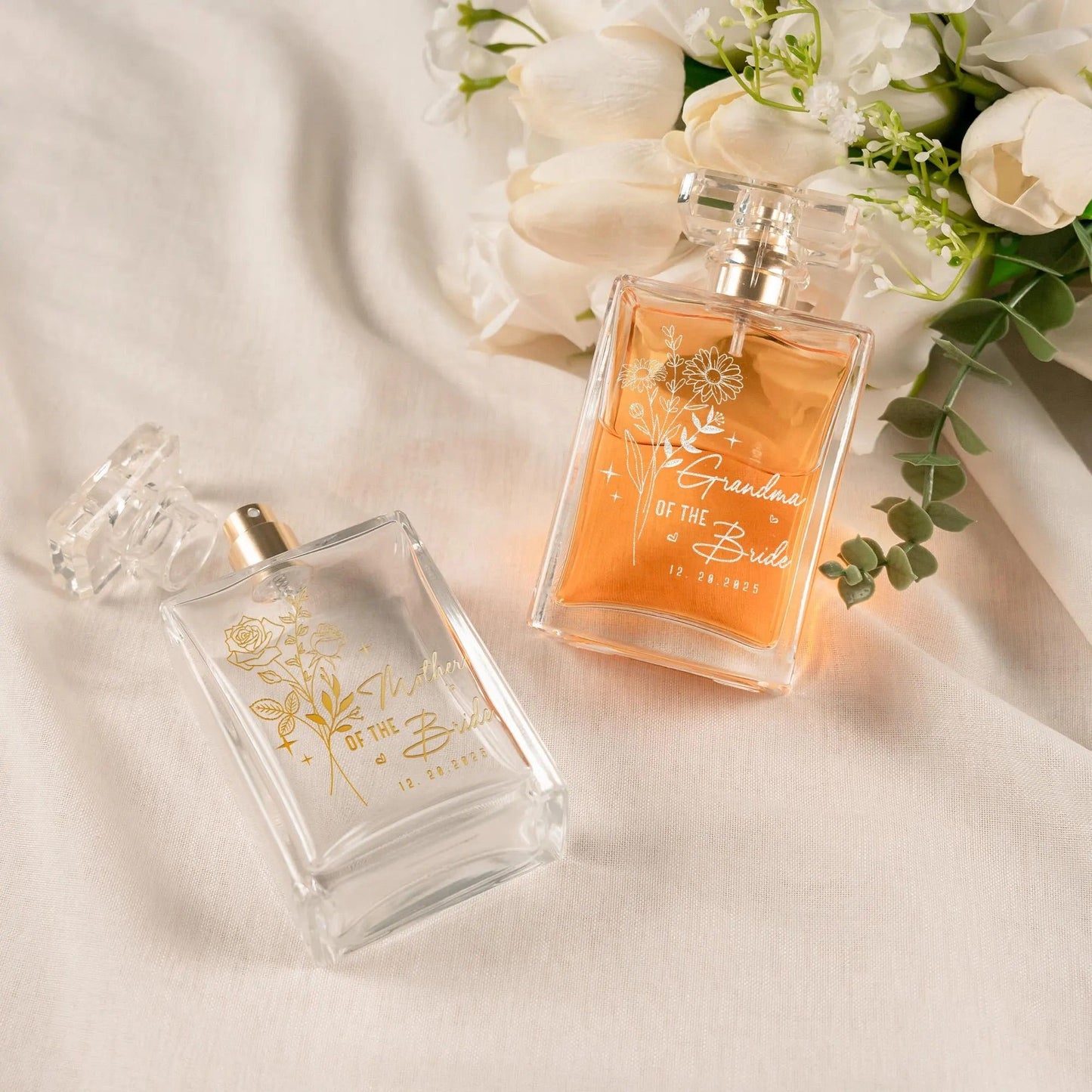 Unique Personalized Birth Flower Glass Perfume Bottle ideal as mother in law wedding gift and timeless perfume bottle  