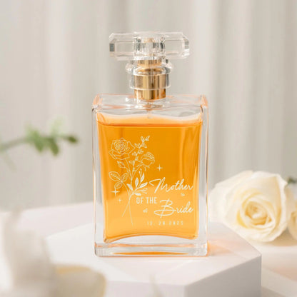 Elegant Personalized Birth Flower Glass Perfume Bottle crafted as thoughtful mother daughter wedding gifts and heirloom  