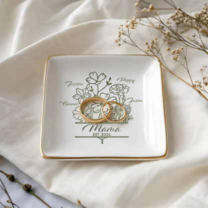 Personalized Birth Flower Mom Ring Dish, a sentimental and high-quality keepsake for 2026.