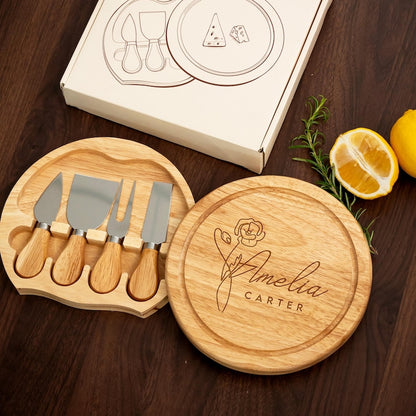 This custom charcuterie board serves as a beautiful centerpiece for serving cheese, fruits, and snacks in style.