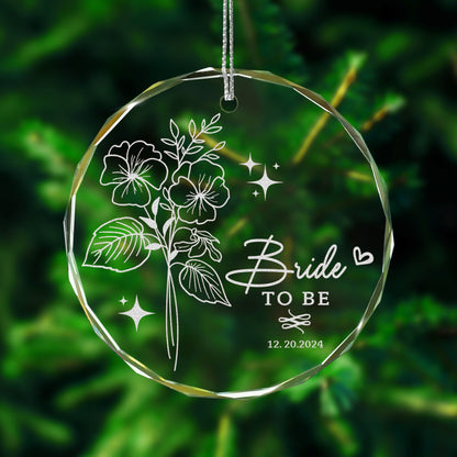 Personalized Birth Flower Wedding Glass Ornament displayed as a thoughtful wedding gift for mom