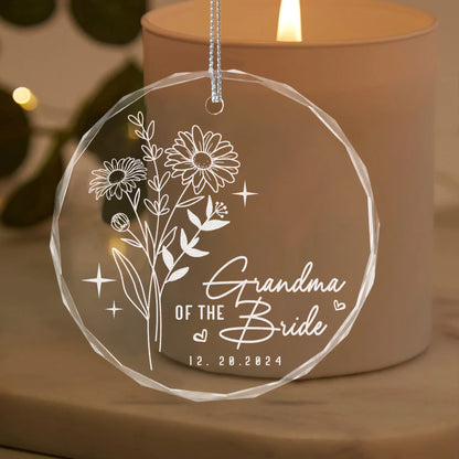 Personalized Birth Flower Wedding Glass Ornament featured as timeless wedding ornaments for keepsake