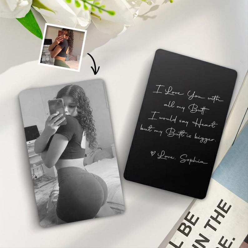 Personalized Boudoir Photo Metal Wallet Card, a unique spicy Valentine gift and perfect personalized metal wallet card.