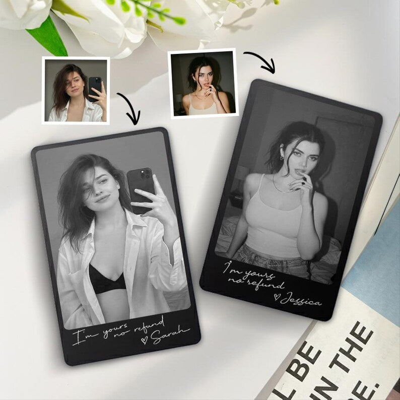 This wallet insert card personalized with a photo is an ideal boudoir photo gift and Valentine's gift for him.