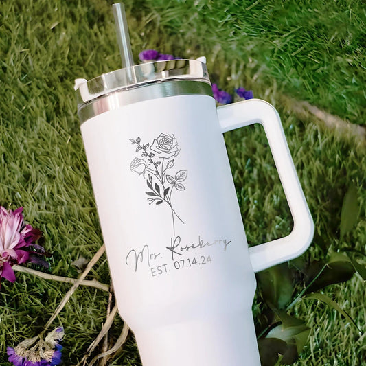Personalized Bride To Be 40oz Tumbler With Handle as stylish bride to be gifts  