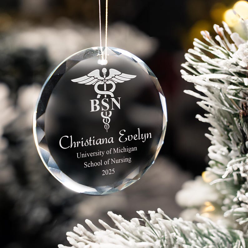This unique nurse ornament, a Personalized BSN Graduation Glass Ornament, is a cherished keepsake and an ideal BSN graduation gift.