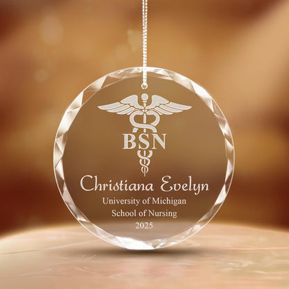 The ideal BSN graduation gift, this Personalized Glass Ornament is a beautifully crafted nurse ornament to celebrate their achievement.
