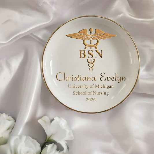 Personalized BSN Graduation Ring Dish for Class of 2026, a high-quality and unique nursing gift.