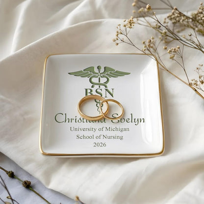 Durable and stylish graduation jewelry dish, providing a premium look for the new BSN professional.