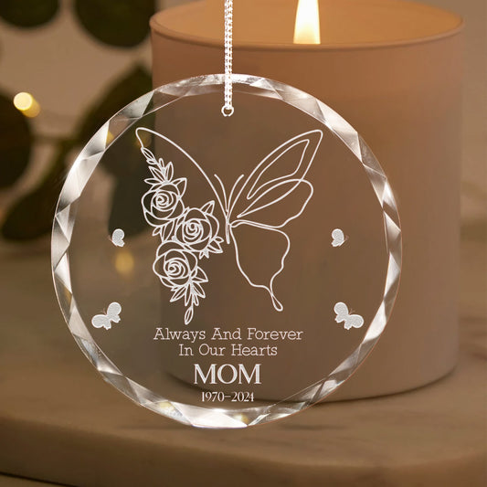 Personalized Butterfly Memorial Glass Ornament designed as elegant memorial ornaments for remembrance