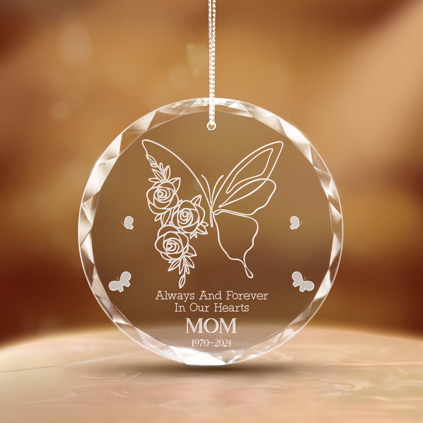 Personalized Butterfly Memorial Glass Ornament displayed as a heartfelt ornament for lost loved one