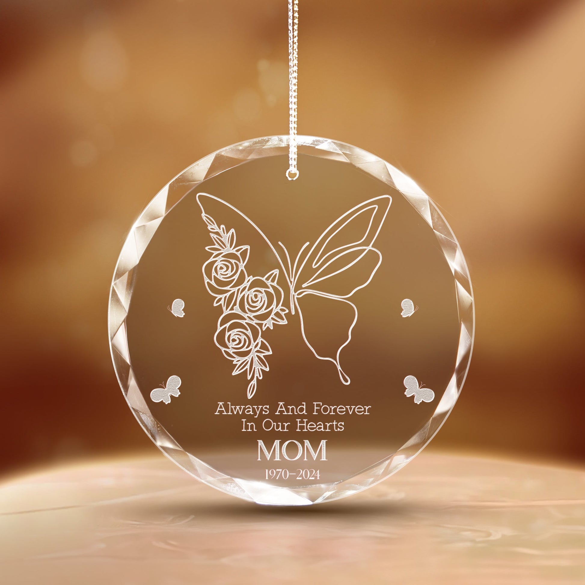 Personalized Butterfly Memorial Glass Ornament displayed as a heartfelt ornament for lost loved one