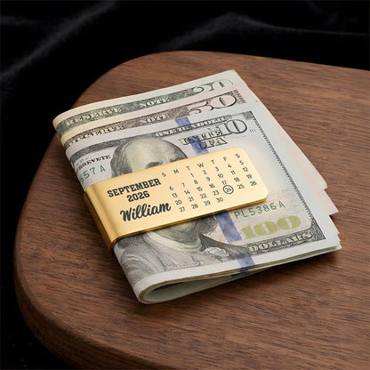 Custom stainless steel money clip engraved with a special calendar date, the best gift for Father's Day 2026.