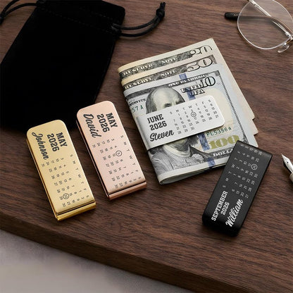 Stainless steel money clip engraved with a significant date, making it one of the best calendar gifts for him and your hubby.