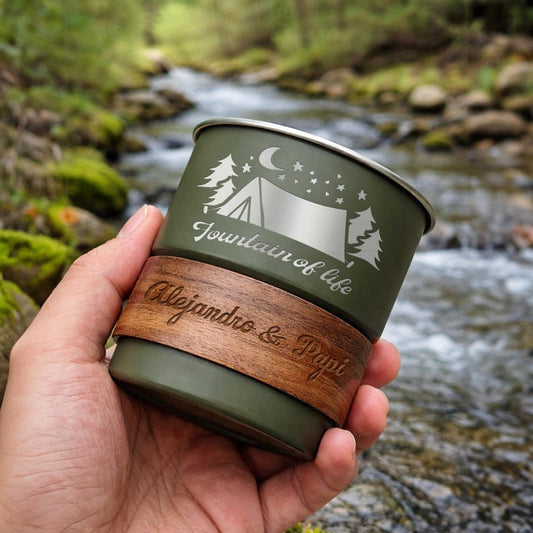 Personalized camping mug for dad, a unique custom camp mug and engraved Father's Day gift.