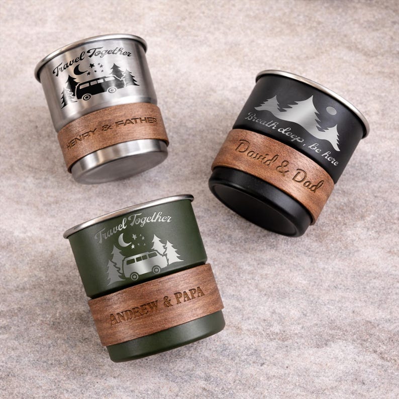 Custom stainless steel travel mug for dad, the perfect camping gift for dad who loves the outdoors.