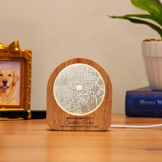 Personalized Campus Map Crystal Night Light for Class of 2026, a high-quality and unique gift.