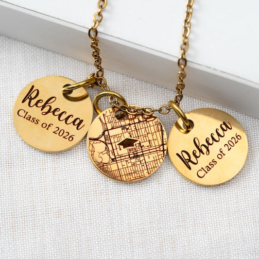 Personalized Campus Map Graduation Necklace for Class of 2026, a high-quality and unique gift.