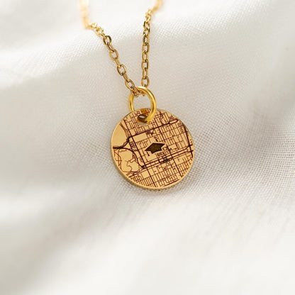 This custom engraved necklace features a college map, making it a perfect graduation gift for her.