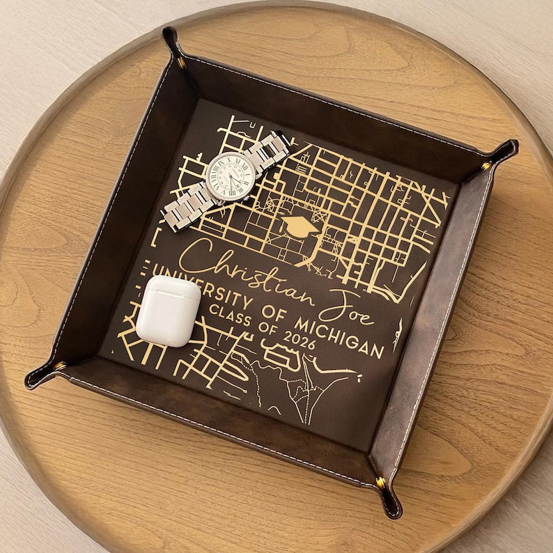 A premium graduation keepsake, featuring professional engraving of your favorite campus memories.