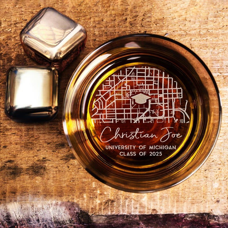 The perfect customized graduation gift, this campus map whiskey glass is a must-have for the Class of 2026.