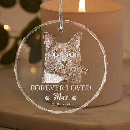 A Personalized Cat Memorial Glass Ornament, a touching crystal ornament and a heartfelt pet loss gift for cat owners.