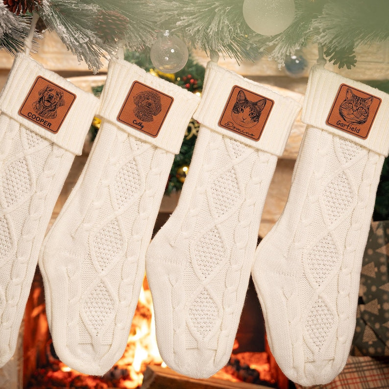 Close-up of a personalized cat stocking, the Personalized Cat Photo Christmas Stockings is a unique custom picture stocking.