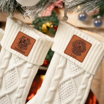 A luxurious ivory Christmas stocking, the Personalized Cat Photo Christmas Stockings are high-quality engraved Christmas stockings.