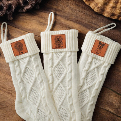 Custom leather Christmas stocking, the Personalized Cat Photo Christmas Stockings are chic engraved Christmas stockings for cat lovers.