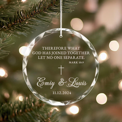 Personalized Christian Wedding Glass Ornament as meaningful christian wedding gifts for newlyweds  