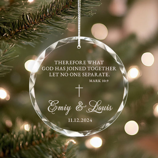 Personalized Christian Wedding Glass Ornament as meaningful christian wedding gifts for newlyweds  