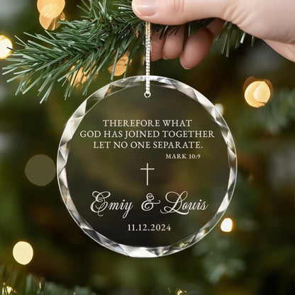 Gifts for married couples first Christmas featuring custom Christian wedding glass ornaments  