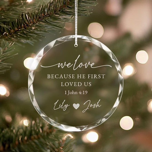 A Personalized Christian Wedding Glass Ornament with Bible, a meaningful Christian wedding gift for a new couple.