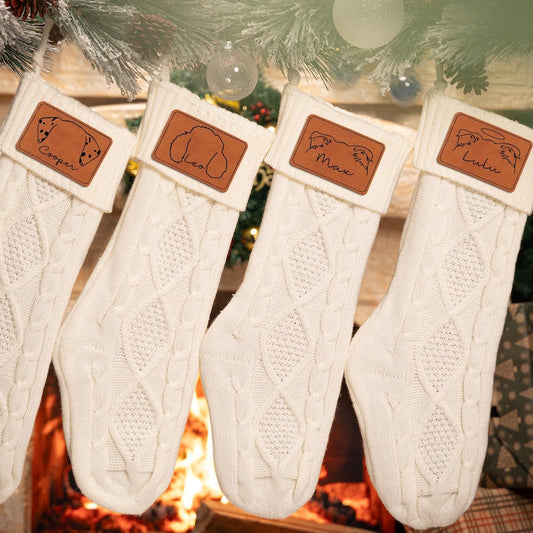 Personalized Christmas Stockings for Dog Lovers, a unique ivory Christmas stocking and personalized dog stocking for the holidays.