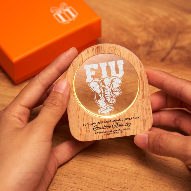Durable etched night lights, providing a professional way to showcase university pride.