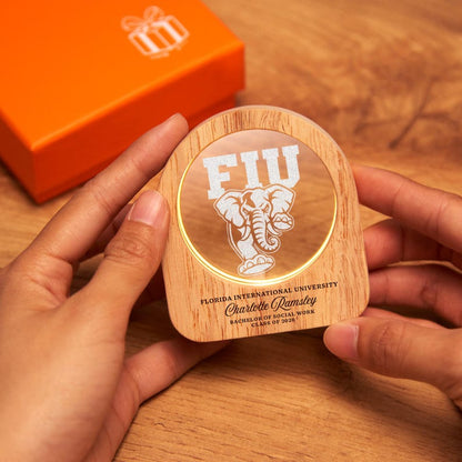 Durable etched night lights, providing a professional way to showcase university pride.
