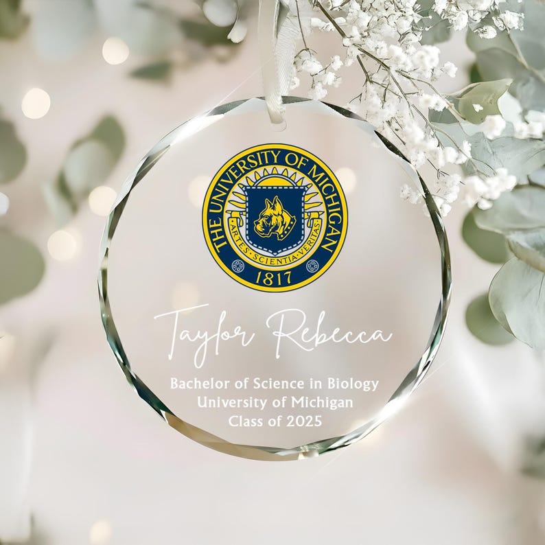 Personalized College Logo Graduation Glass Ornament