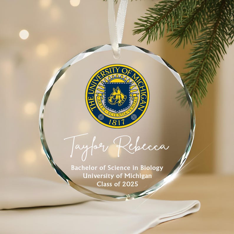 Personalized College Logo Graduation Glass Ornament