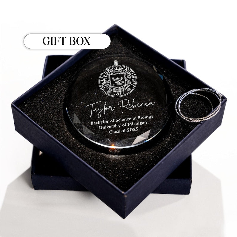 Celebrate a university graduation with a custom Personalized College Logo Graduation Glass Ornament, a unique graduation ornament.