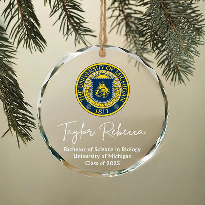 Personalized College Logo Graduation Glass Ornament