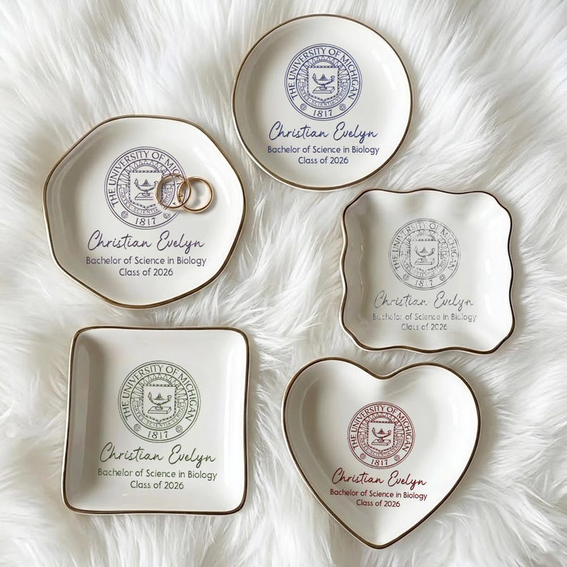 Personalized College Logo Graduation Ring Dish for Class of 2026, a high-quality and unique gift.