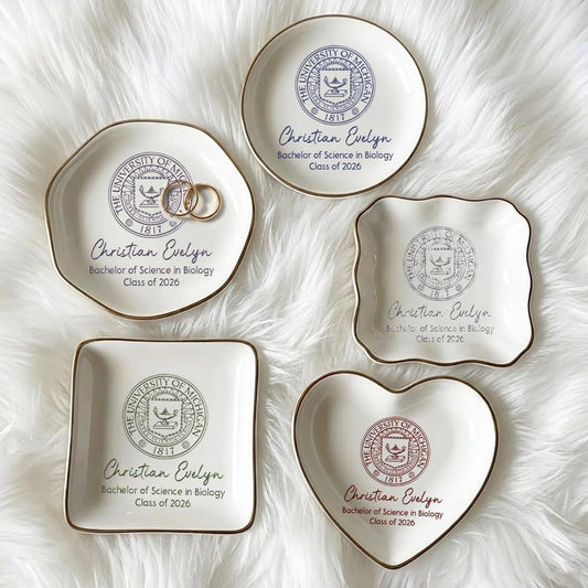 Personalized College Logo Graduation Ring Dish for Class of 2026, a high-quality and unique gift.